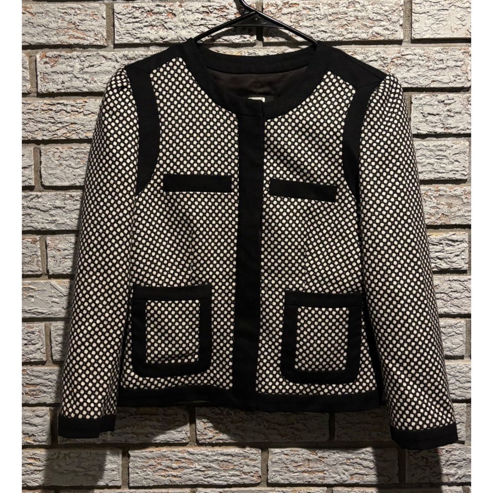 Club Monaco Black White Dotted Wool Blend Jacket Size 2 00700733